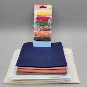 Various Cross Stitch Fabric Pieces Assorted Colors and Sizes Craft String Pkg